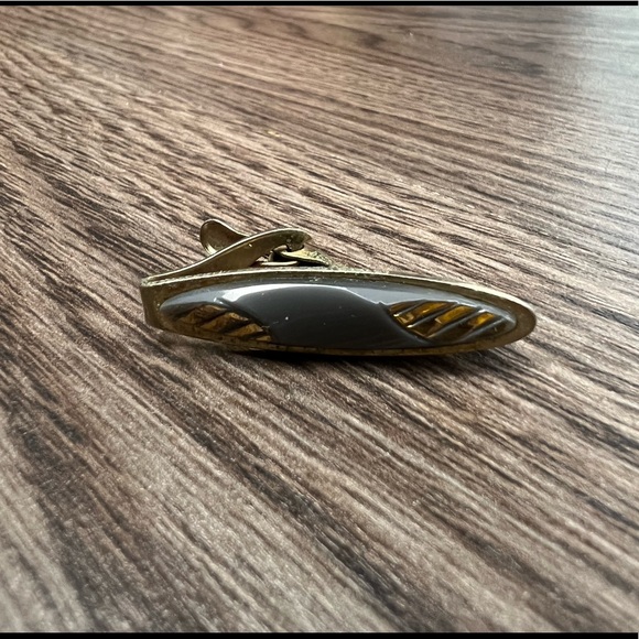 Vintage Grey & Gold Tone Tie Bar Clip - Picture 1 of 4